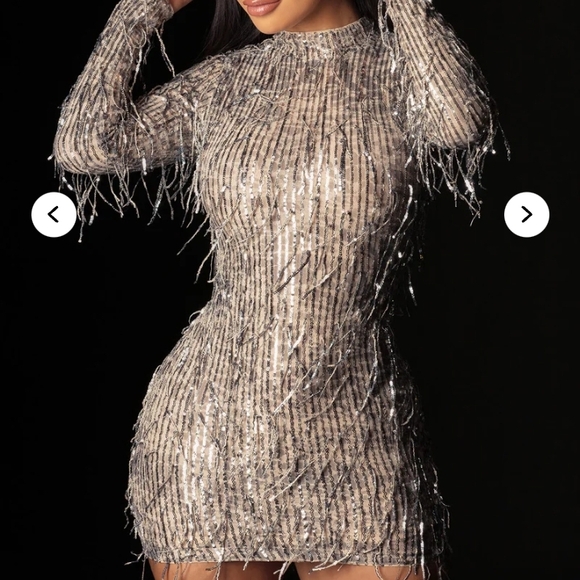 Fashion Nova Silver Long Sleeve Dress - Picture 2 of 4